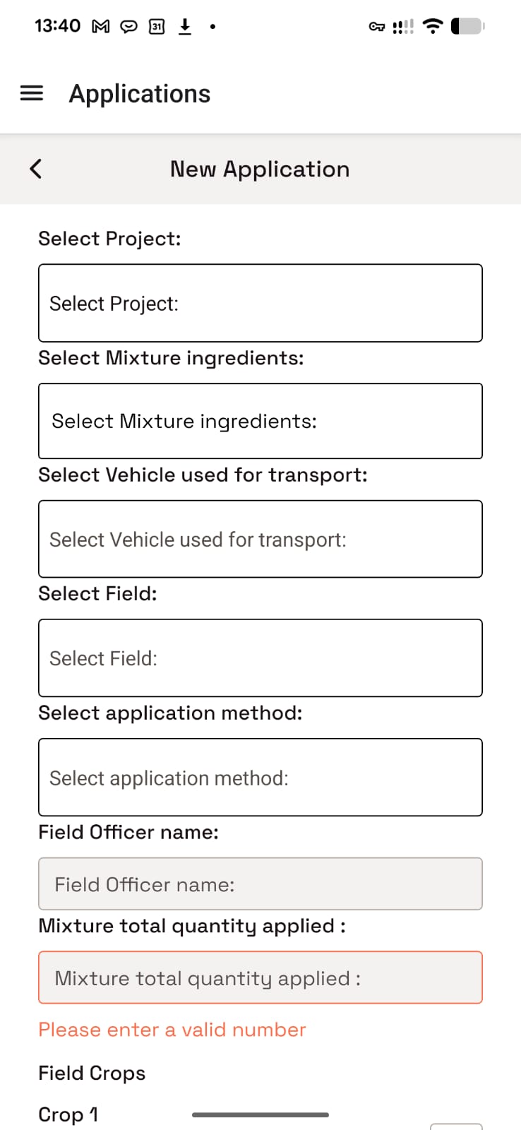 Application logistics and quantity fields