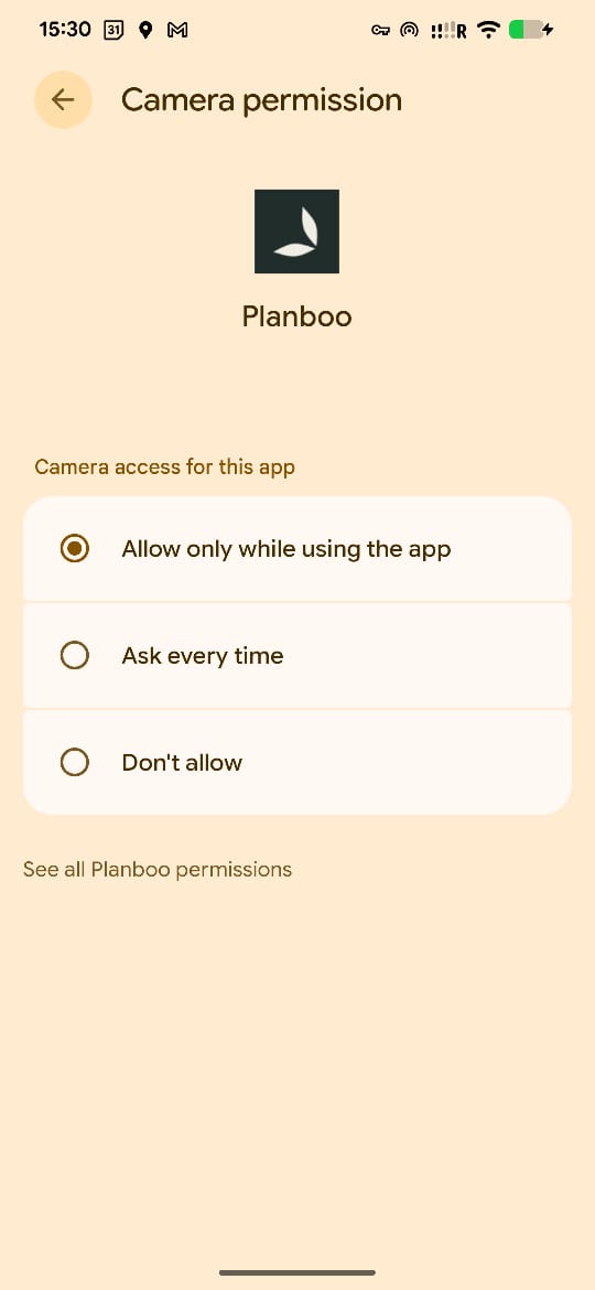 Android camera permission with Allow only while using the app selected
