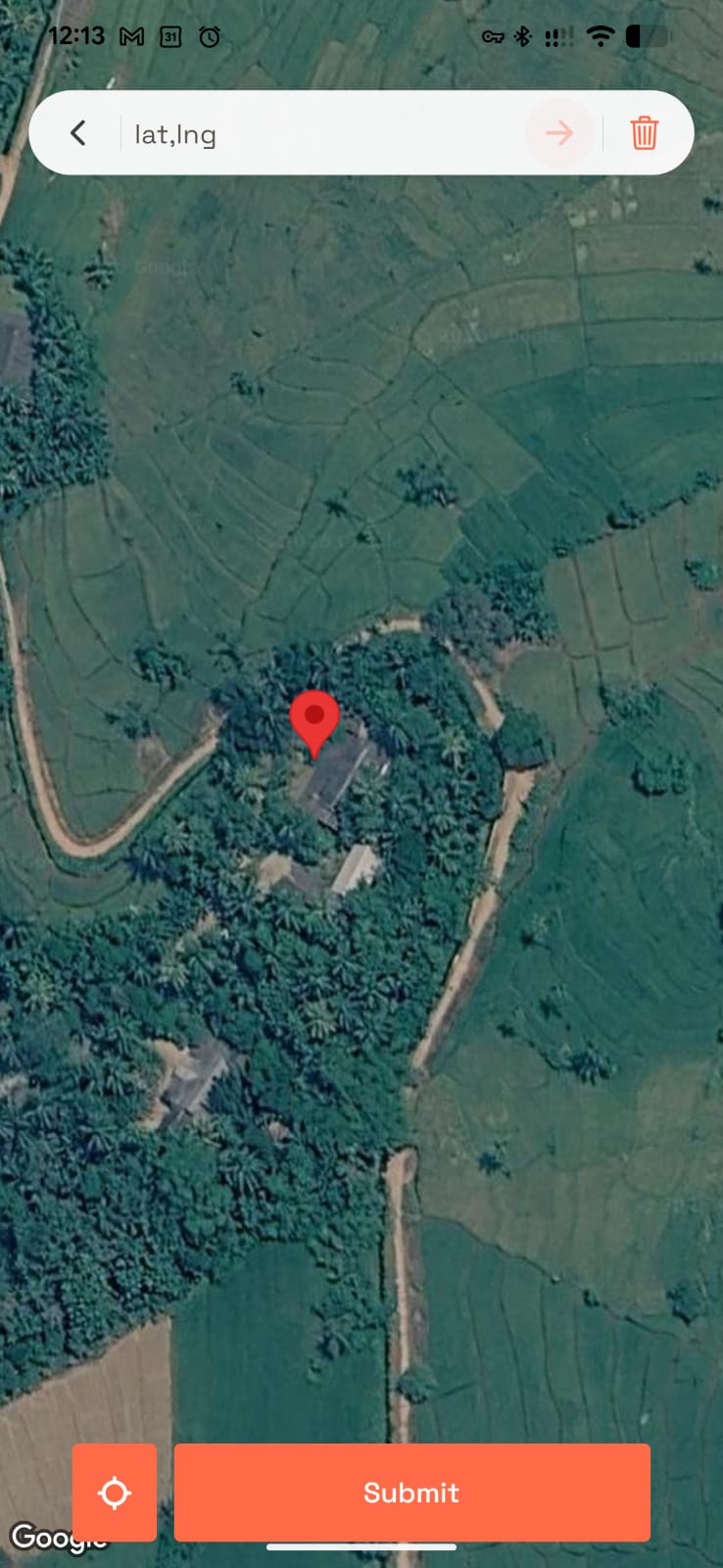 Facility position selected on a satellite map