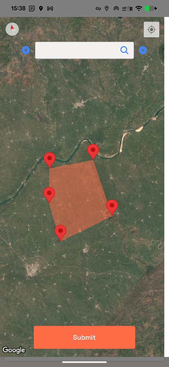 Mapped field boundary formed by several points on the satellite map