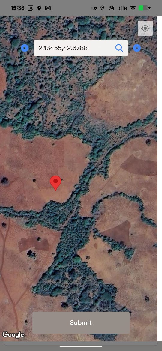 Field map with latitude and longitude entered in the search field